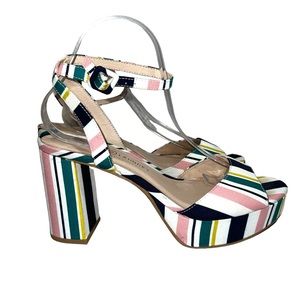 Chinese Laundry Stripe Chunky Block Platform Ankle Strap Retro Style Sandal heel
